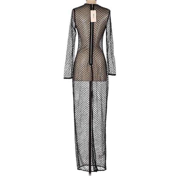 NWT House of CB Black Crystal Fishnet Maxi Dress - Picture 5 of 13